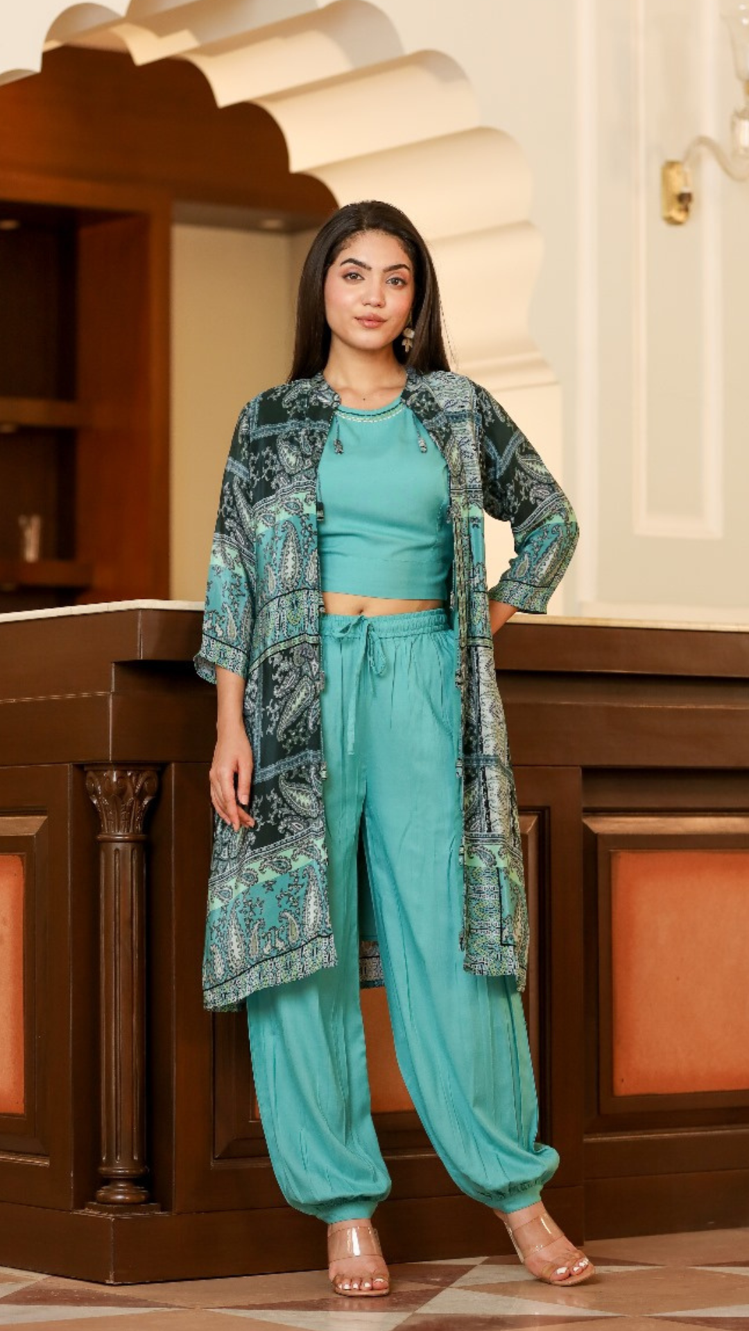 BlueBloom Cotton Coord Set With Printed Jacket