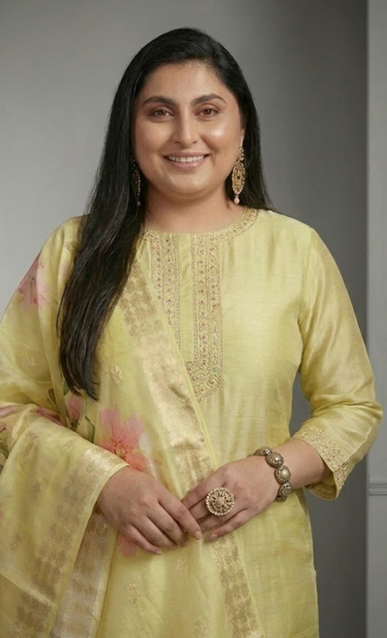 Lemon Yellow Handblock Anarkali Set with Dupatta (3-Piece Elegance)