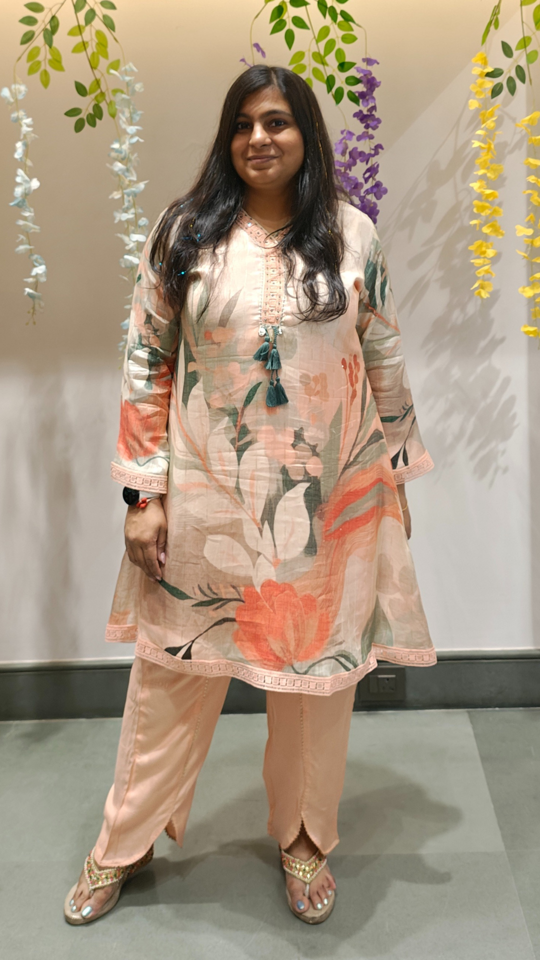 Blush Bloom Peach Silk Kurta Set