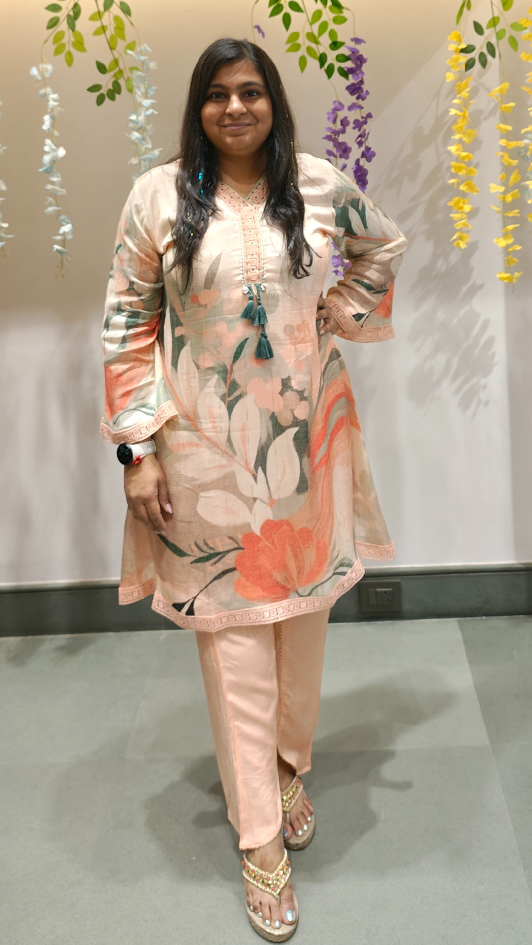 Blush Bloom Peach Silk Kurta Set
