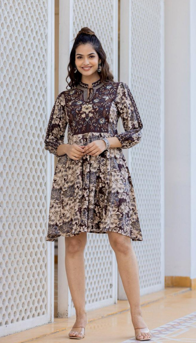 Espresso Elegance Puff Sleeve Frock