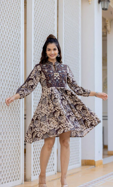 Espresso Elegance Puff Sleeve Frock