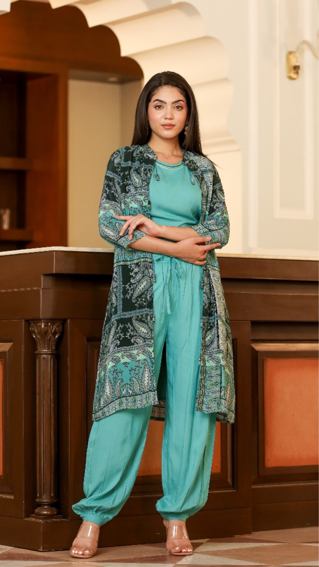 BlueBloom Cotton Coord Set With Printed Jacket