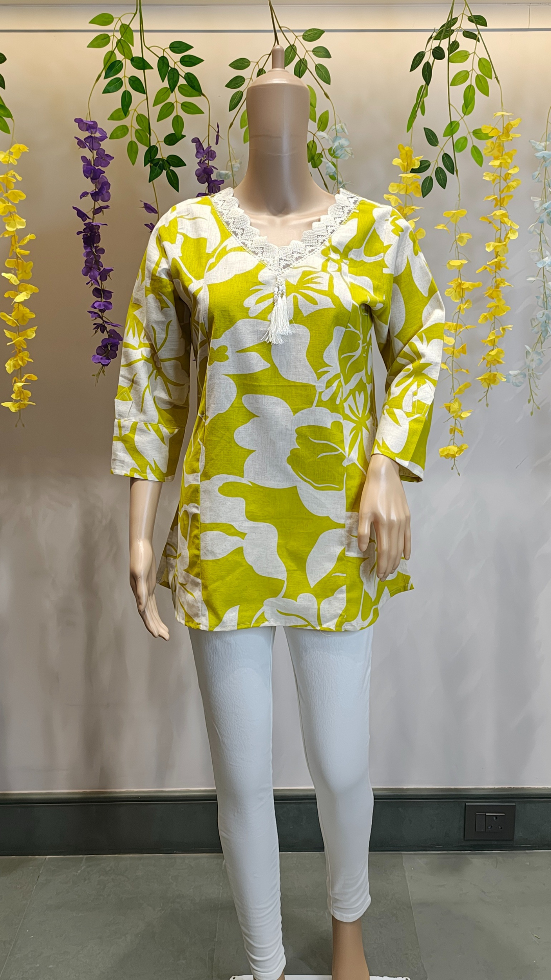 Lime Blossom Lace Tunic Short Top