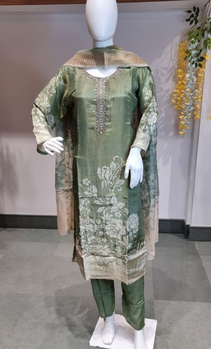 Emerald Shimmer Handworked Punjabi Suit