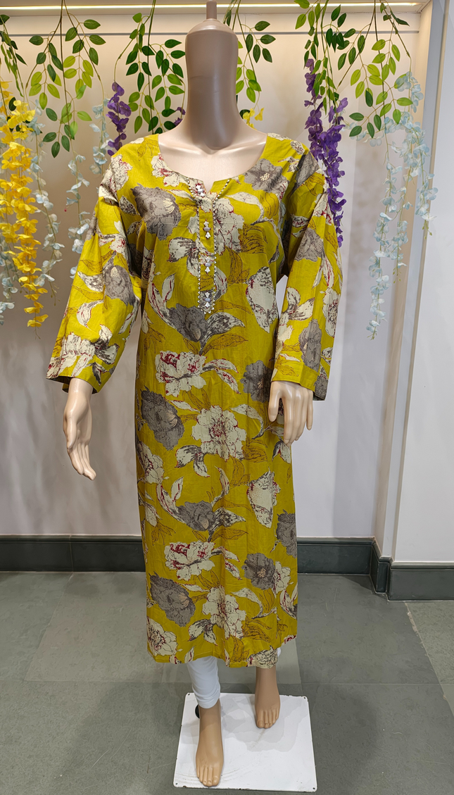 Daisy Delight Yellow Cotton Kurti