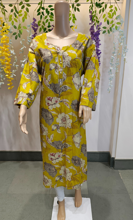 Daisy Delight Yellow Cotton Kurti