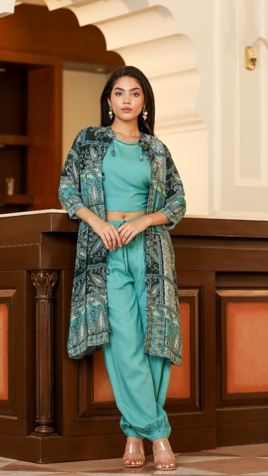 BlueBloom Cotton Coord Set With Printed Jacket