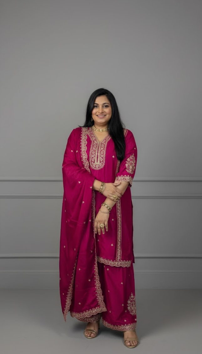 Magenta Pink Heavy Embroidered Punjabi Suit Set