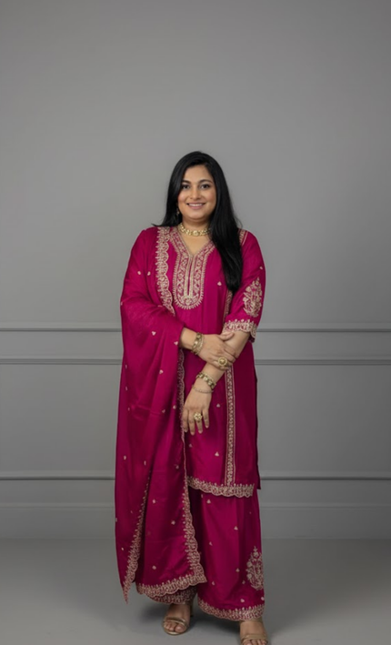 Magenta Pink Heavy Embroidered Punjabi Suit Set