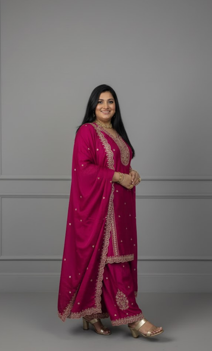 Magenta Pink Heavy Embroidered Punjabi Suit Set