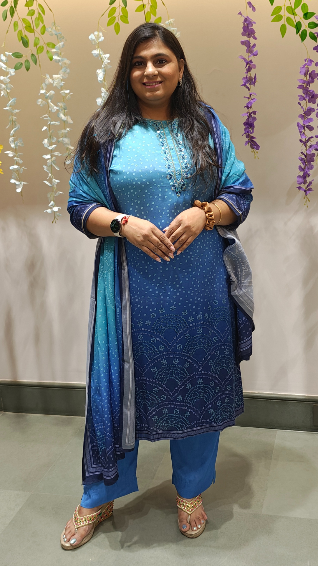 Serenity Blue Bandhani Muslin Silk Suit