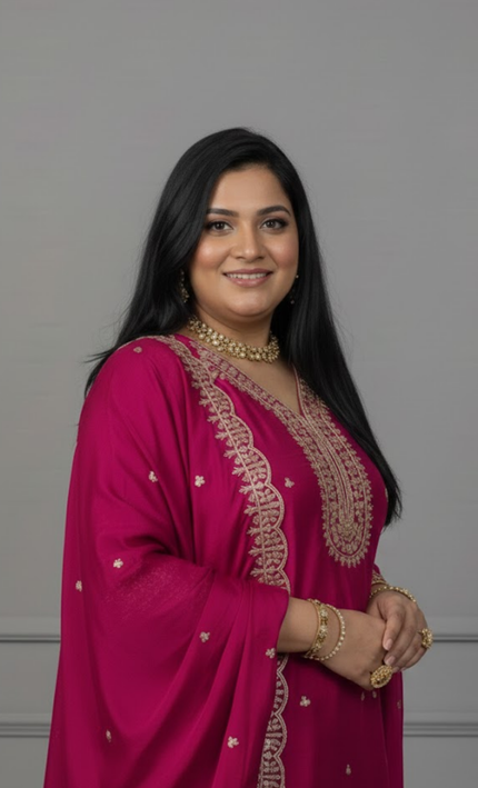 Magenta Pink Heavy Embroidered Punjabi Suit Set