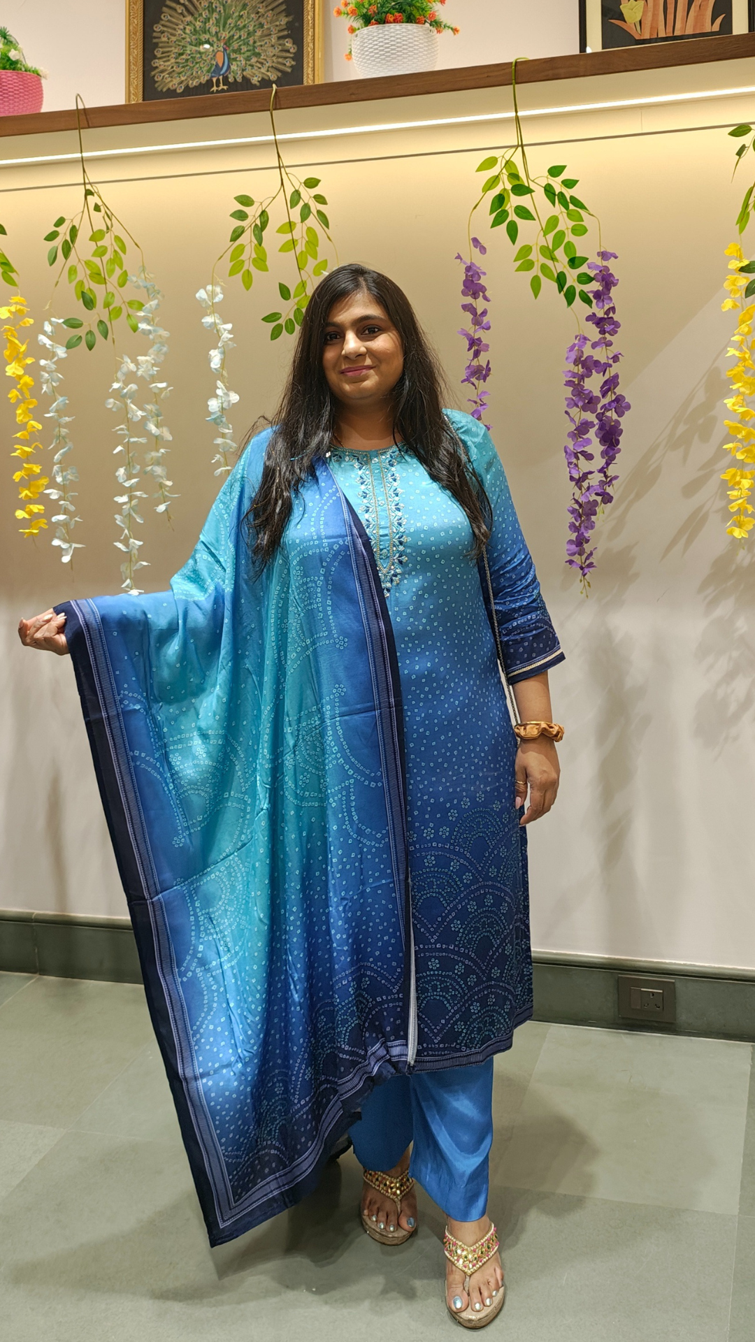 Serenity Blue Bandhani Muslin Silk Suit