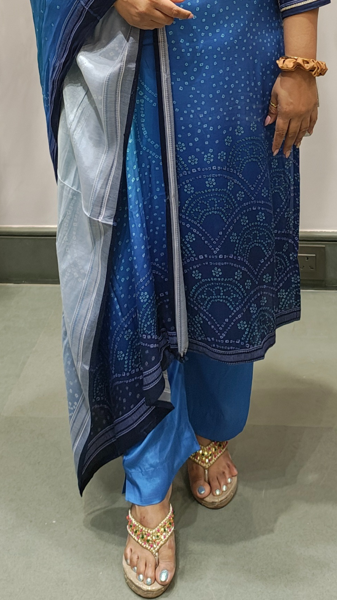 Serenity Blue Bandhani Muslin Silk Suit