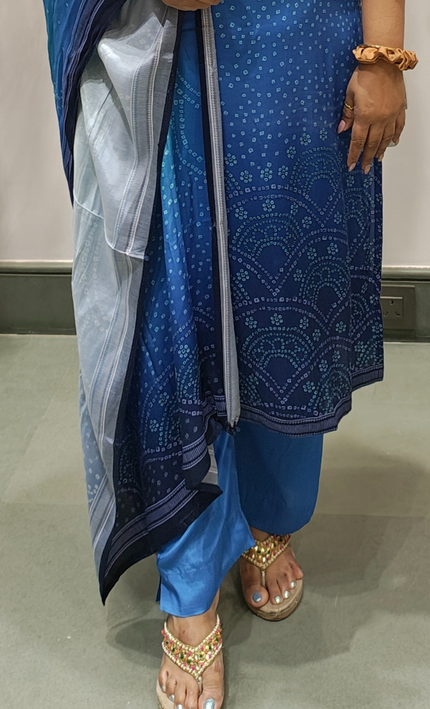 Serenity Blue Bandhani Muslin Silk Suit