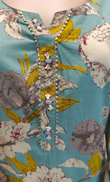 Aqua Petal Cotton Kurti