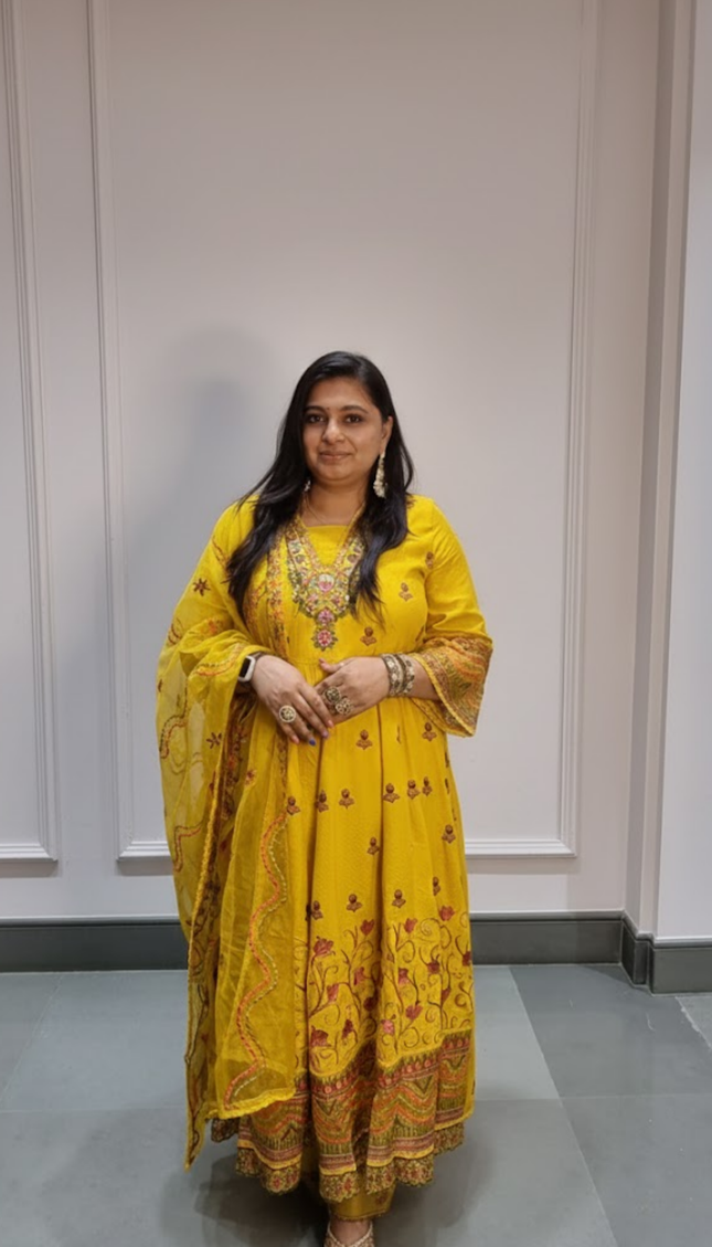 Radiant Yellow Hand-Embroidered Anarkali Punjabi Suit Set