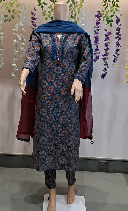 Ethereal Blue Ajrakh Cotton Punjabi Suit