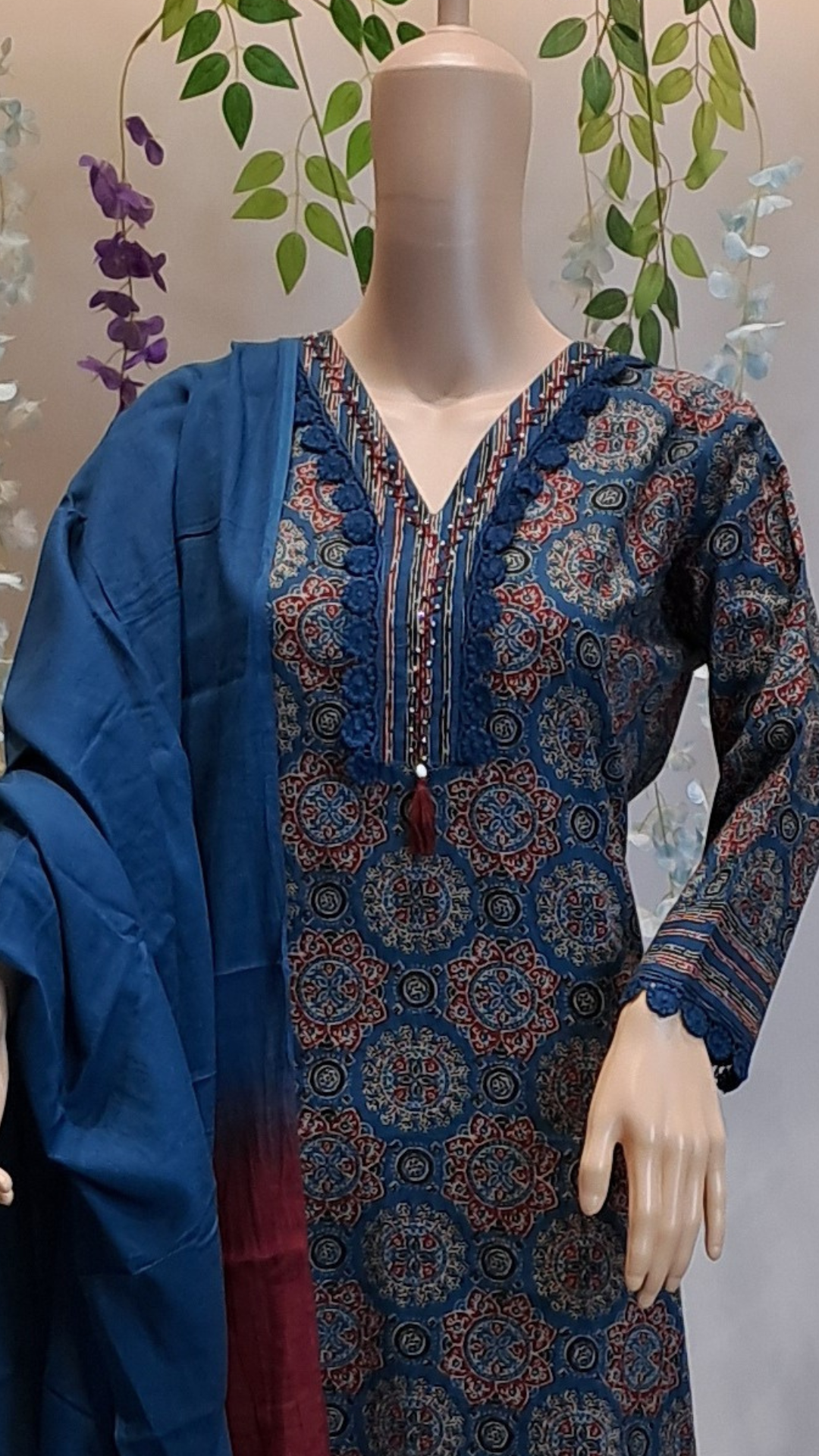 Ethereal Blue Ajrakh Cotton Punjabi Suit