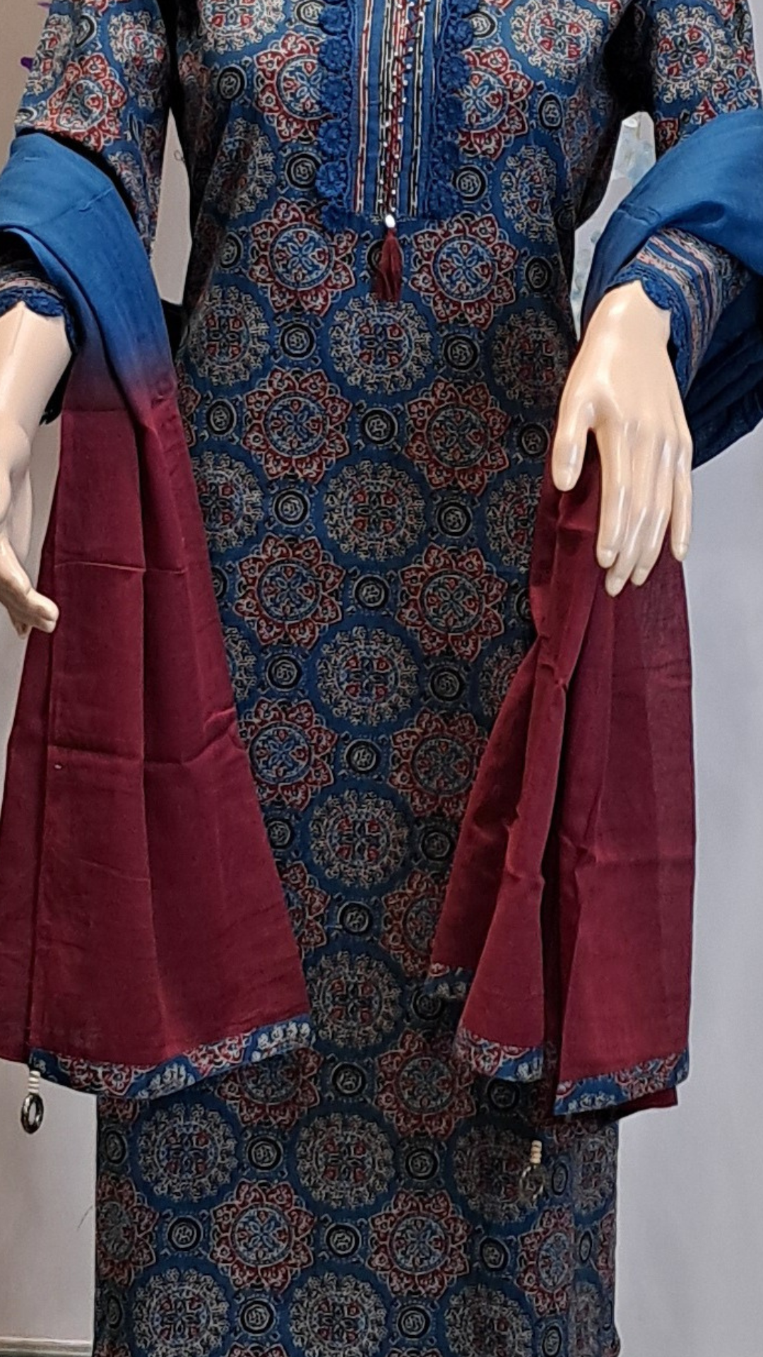 Ethereal Blue Ajrakh Cotton Punjabi Suit