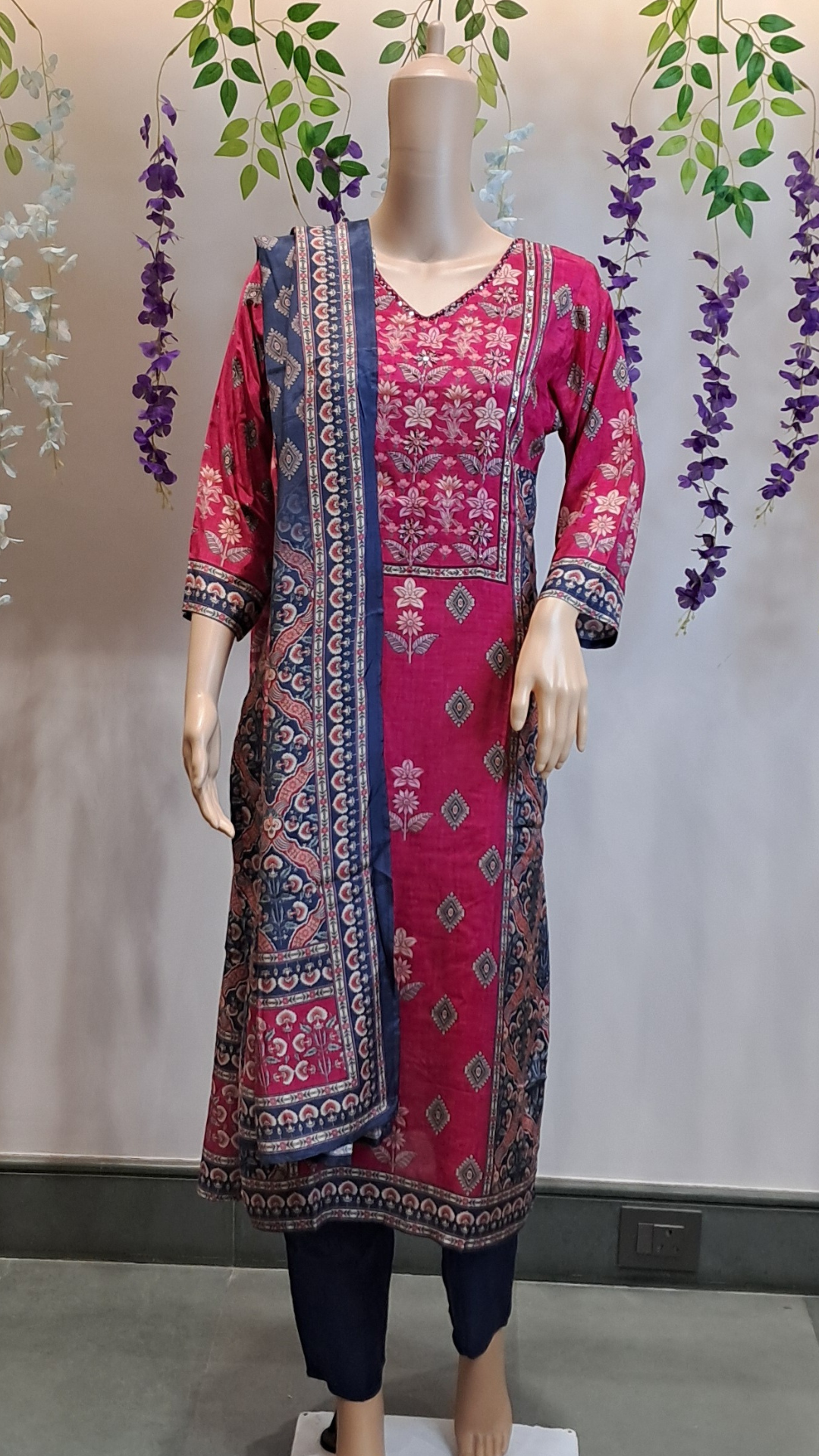 Regal Rose & Sapphire Muslin Suit