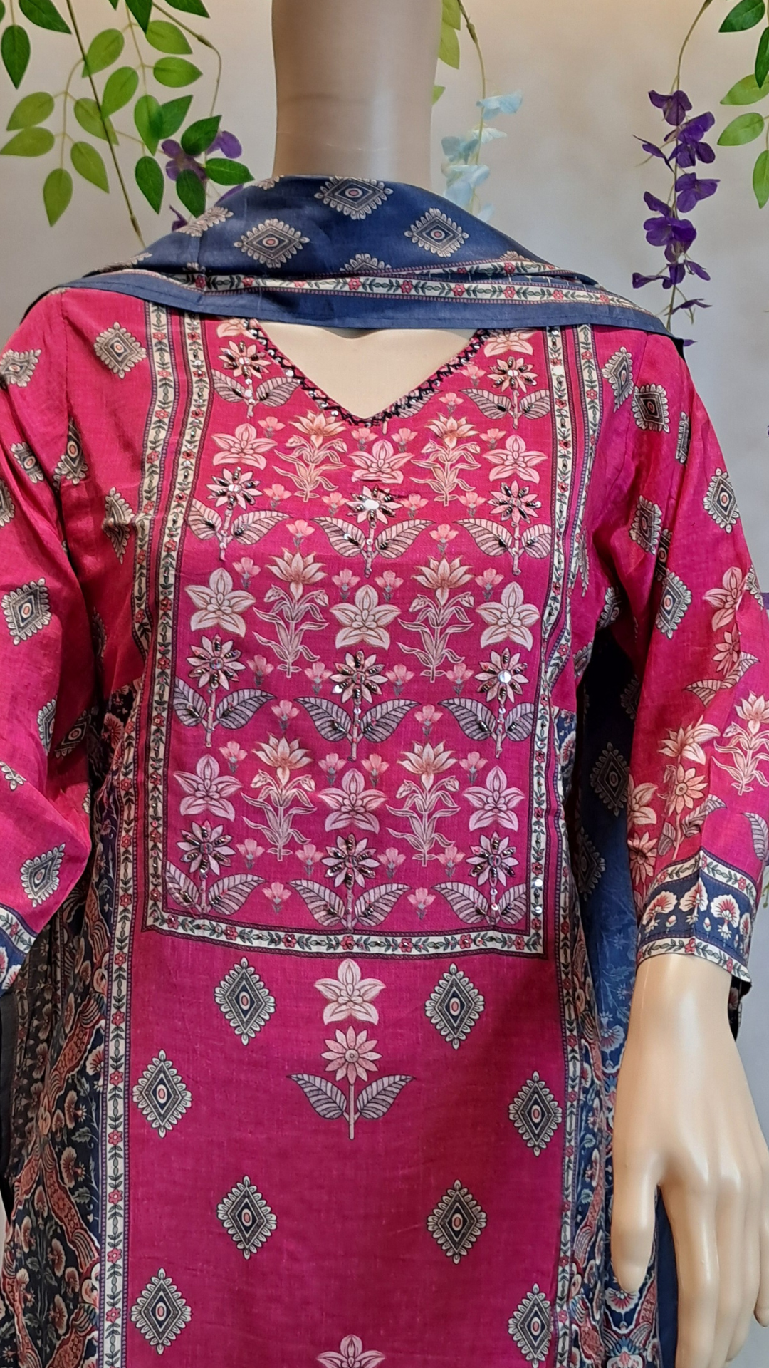Regal Rose & Sapphire Muslin Suit