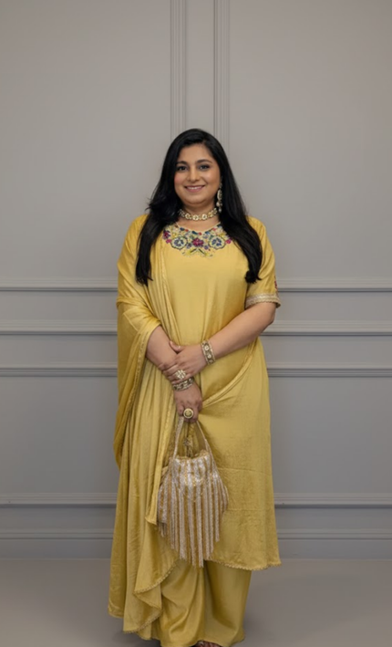 Sunshine Yellow Embroidered Sharara Set with Dupatta