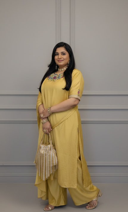 Sunshine Yellow Embroidered Sharara Set with Dupatta