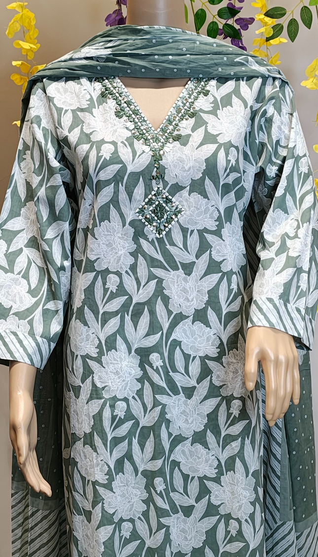 Ivory Meadow Cotton Punjabi Suit Plus Size