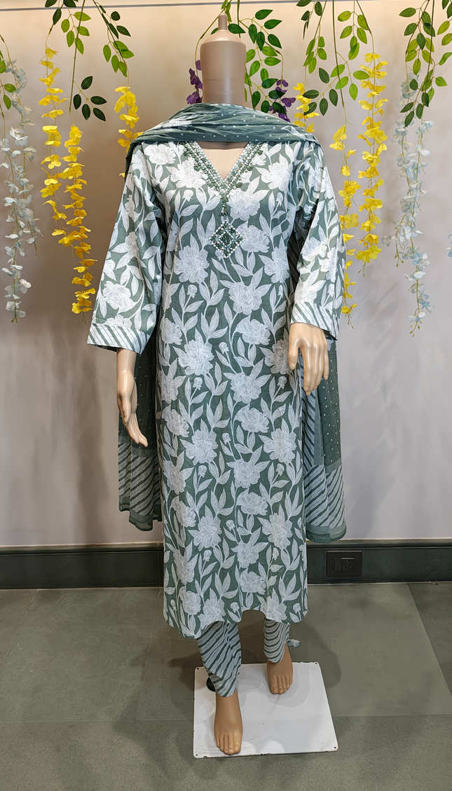 Ivory Meadow Cotton Punjabi Suit Plus Size