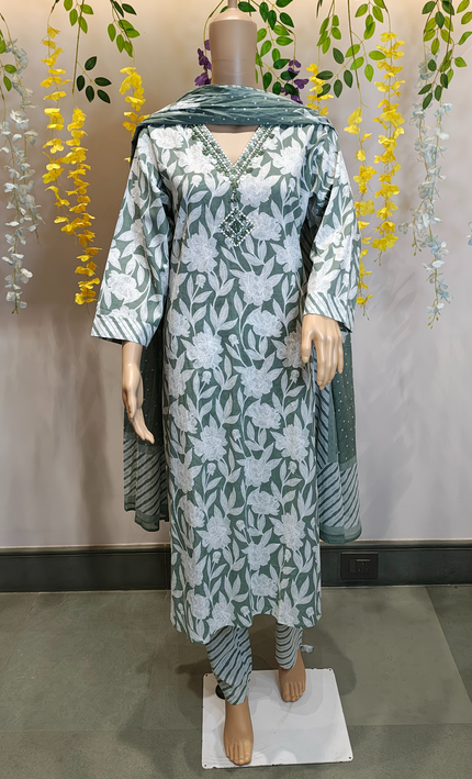 Ivory Meadow Cotton Punjabi Suit Plus Size