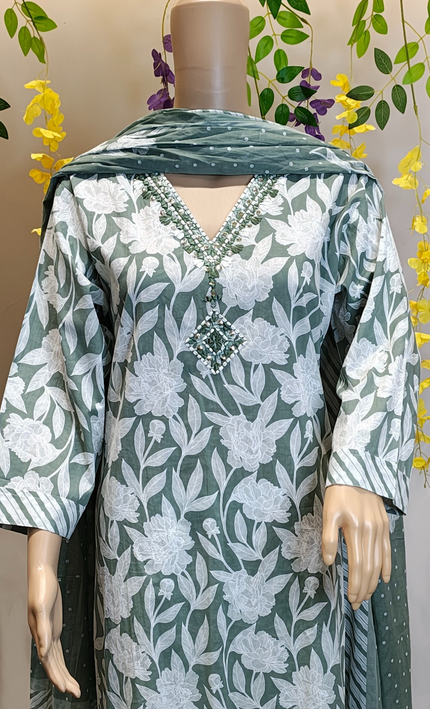 Ivory Meadow Cotton Punjabi Suit Plus Size