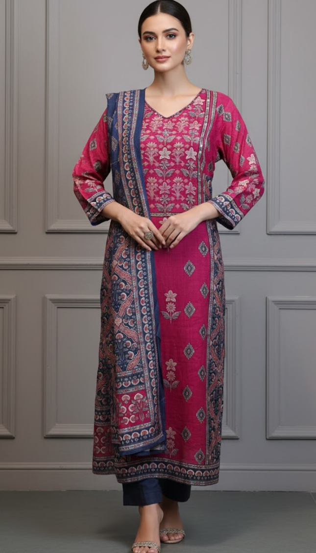 Regal Rose & Sapphire Muslin Suit