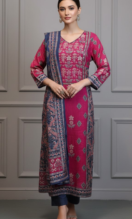Regal Rose & Sapphire Muslin Suit