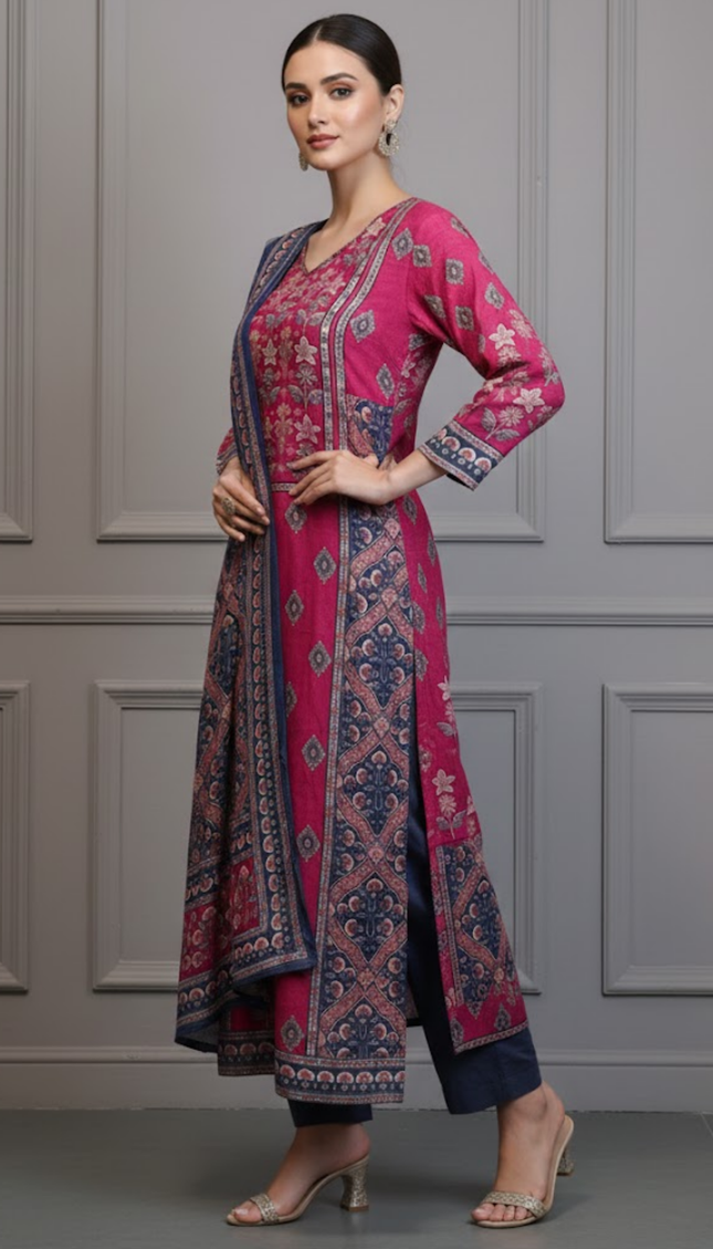 Regal Rose & Sapphire Muslin Suit