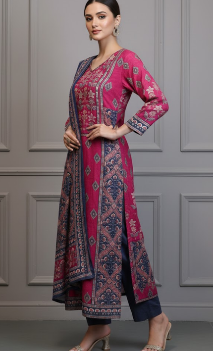 Regal Rose & Sapphire Muslin Suit