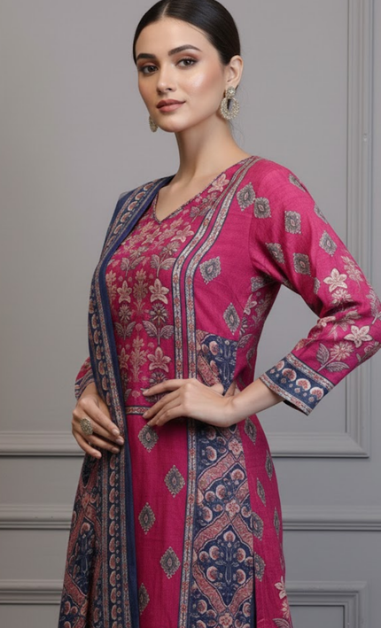 Regal Rose & Sapphire Muslin Suit