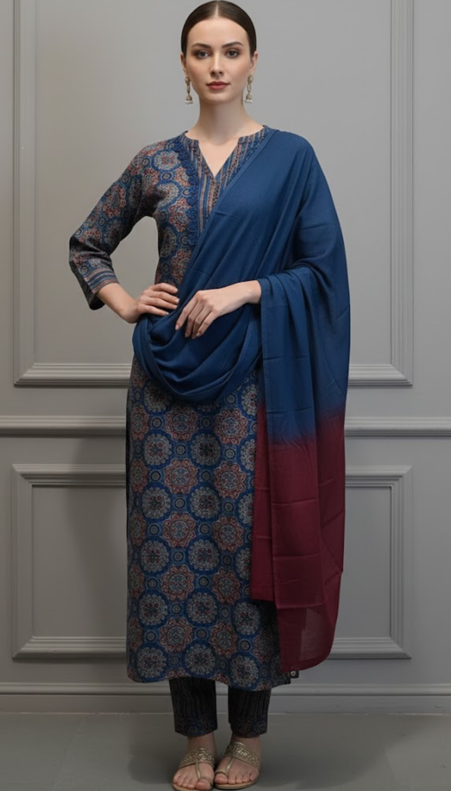 Ethereal Blue Ajrakh Cotton Punjabi Suit