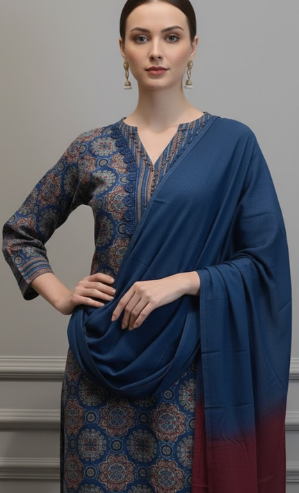 Ethereal Blue Ajrakh Cotton Punjabi Suit