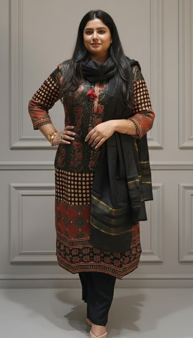 Obsidian Grace Gajji Silk Kurta Set