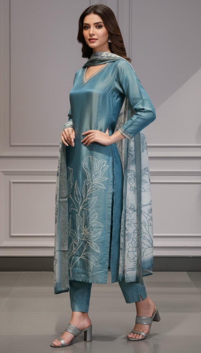 Majestic Sapphire Shimmer Punjabi Suit