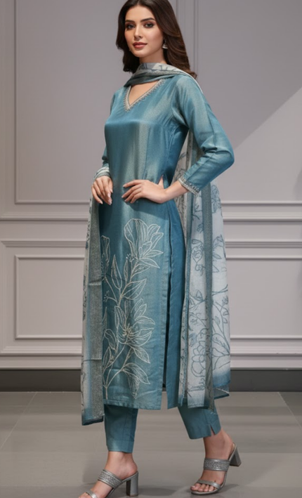 Majestic Sapphire Shimmer Punjabi Suit