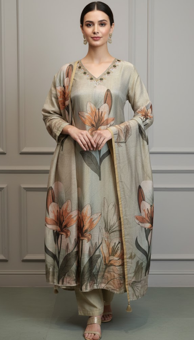 Imperial Glow Golden Beige Shimmer Punjabi Suit