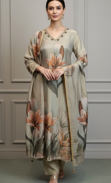 Imperial Glow Golden Beige Shimmer Punjabi Suit