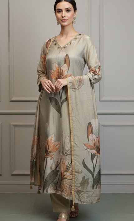 Imperial Glow Golden Beige Shimmer Punjabi Suit
