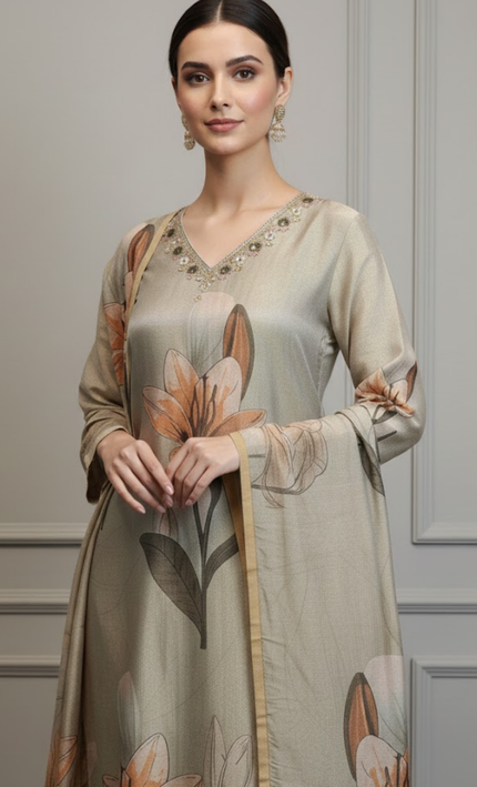 Imperial Glow Golden Beige Shimmer Punjabi Suit