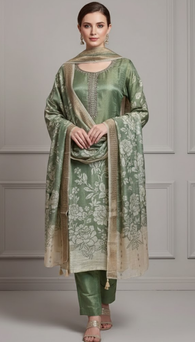 Emerald Shimmer Handworked Punjabi Suit