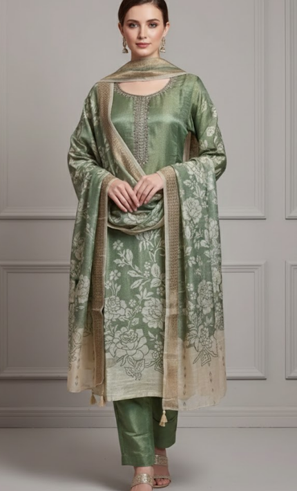 Emerald Shimmer Handworked Punjabi Suit