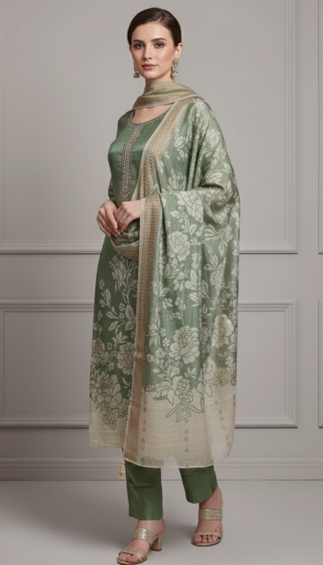 Emerald Shimmer Handworked Punjabi Suit